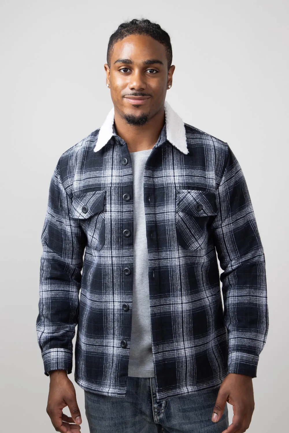 1897 Original Plaid Sherpa Lined Shacket for Men in Dark Blue/Black | 5PJ7443M-BLACK