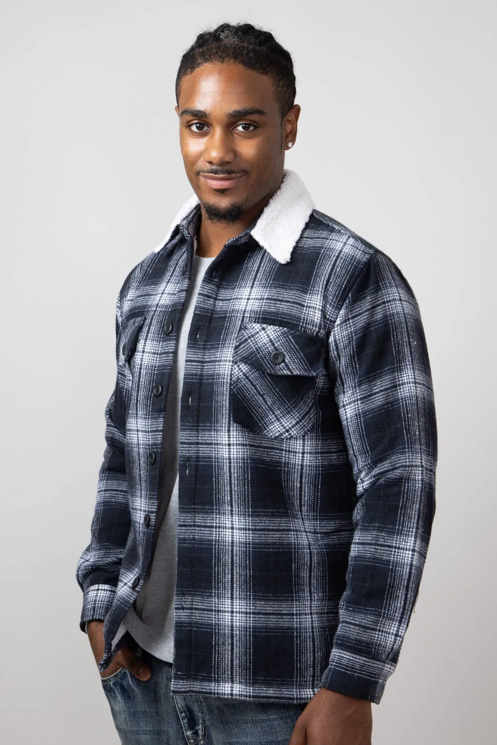 1897 Original Plaid Sherpa Lined Shacket for Men in Dark Blue/Black | 5PJ7443M-BLACK