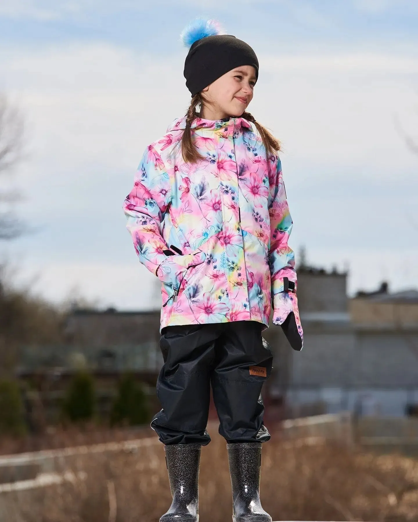 3-In-1 Mid-Season Outerwear Set With Printed Jacket Black And Multicolored Flowers