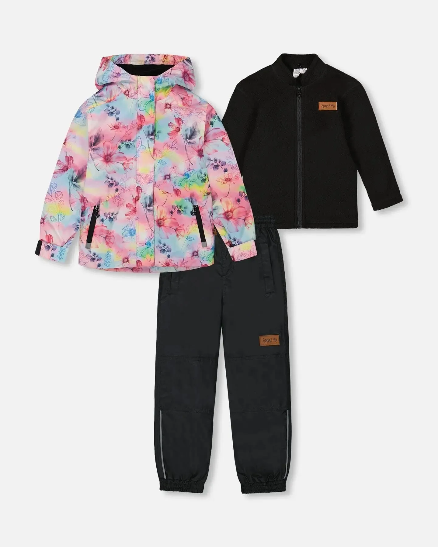 3-In-1 Mid-Season Outerwear Set With Printed Jacket Black And Multicolored Flowers