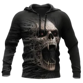 3D All Over Print Skull Hoodie, Sublimation Skull On Hoodies Black Skull Hoodies