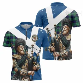 Abercrombie Tartan Zipper Polo Shirt with Family Crest Scottish Bagpiper Vibes