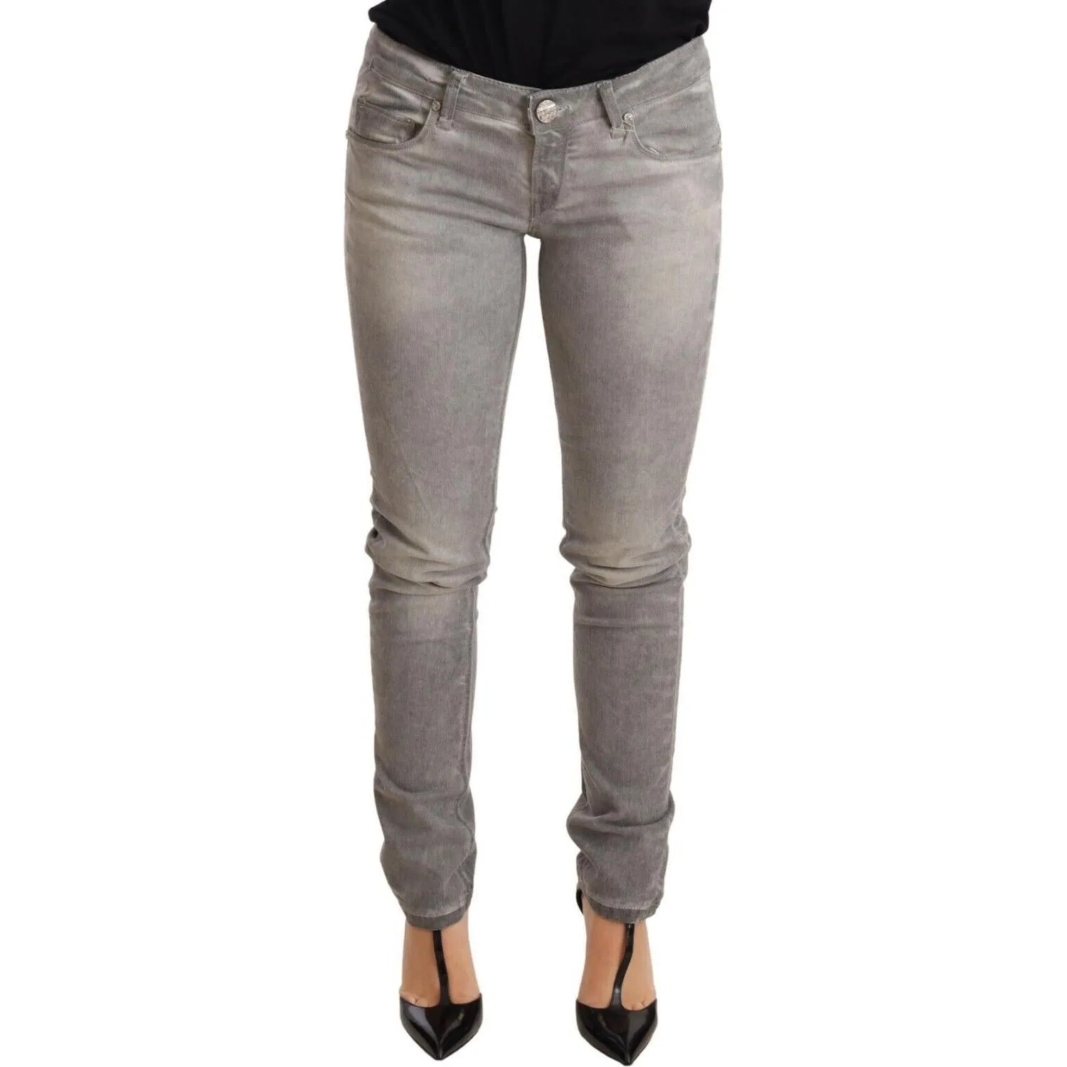 Acht Chic Gray Washed Slim Fit Cotton Jeans