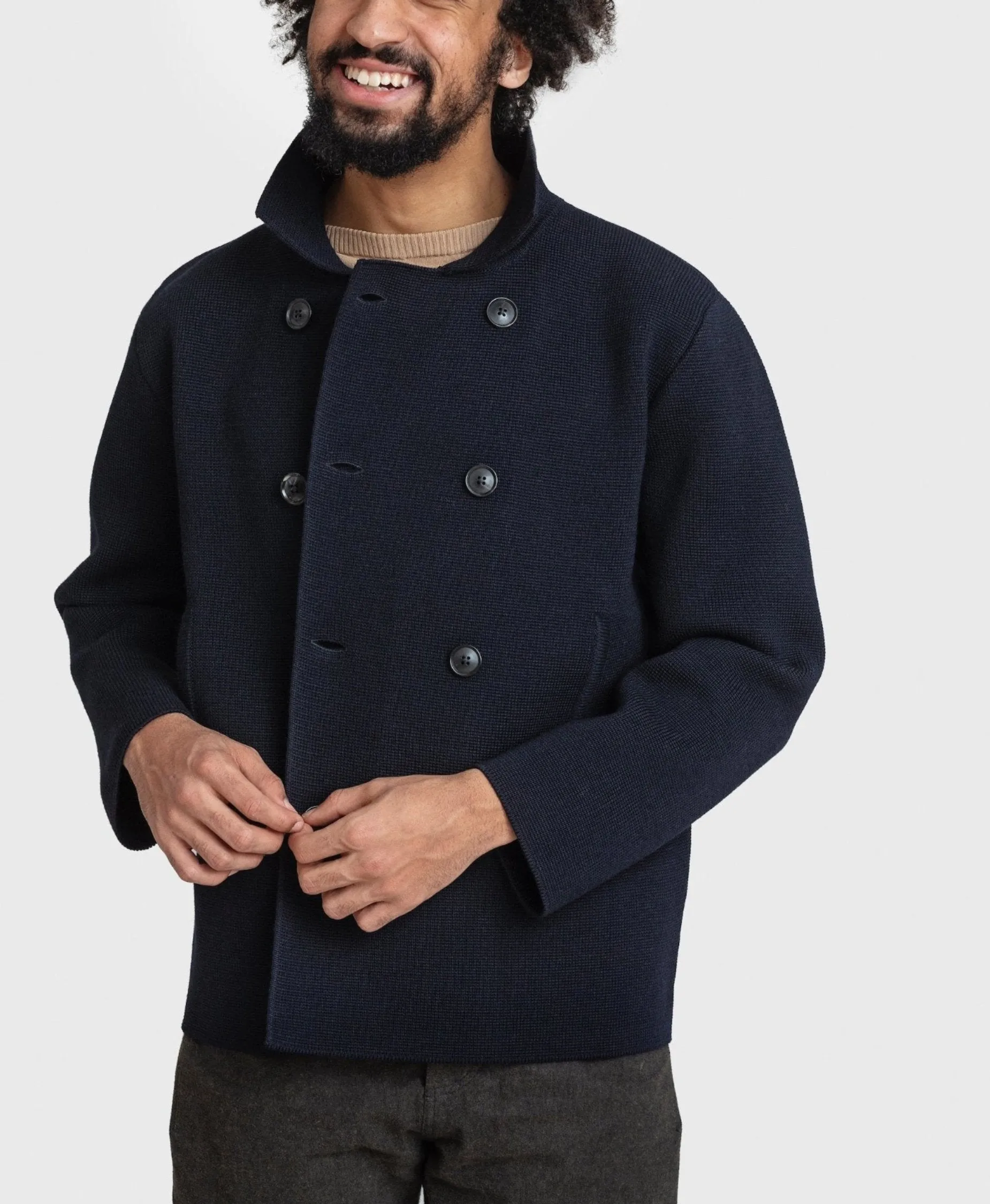 Andersen-Andersen Wool Knit Peacoat: Navy