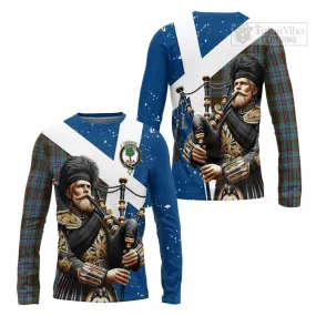 Anderson Tartan Long Sleeve T-Shirt with Family Crest Scottish Bagpiper Vibes