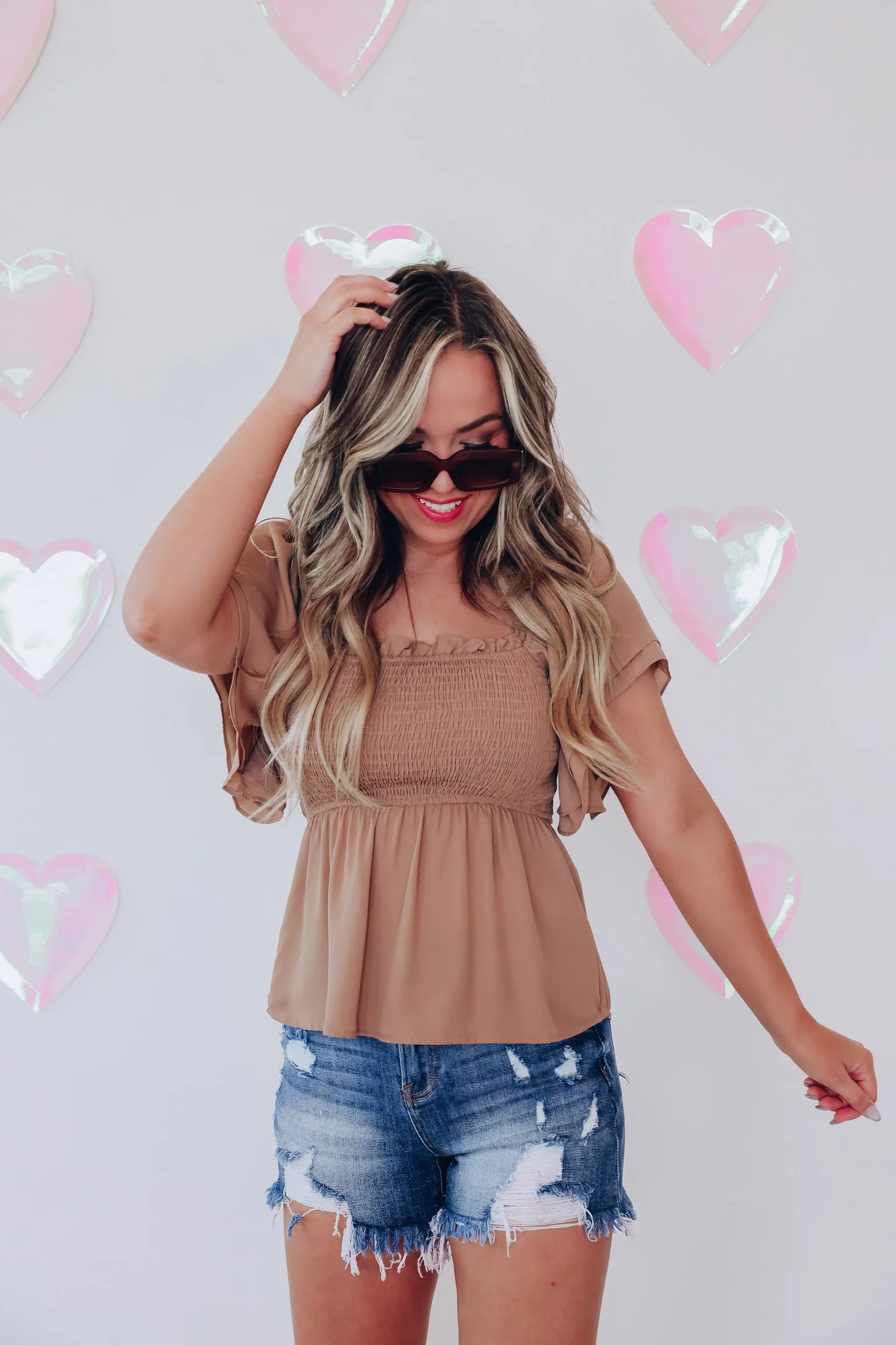 Angel Wing Peplum Chiffon Blouse - Latte