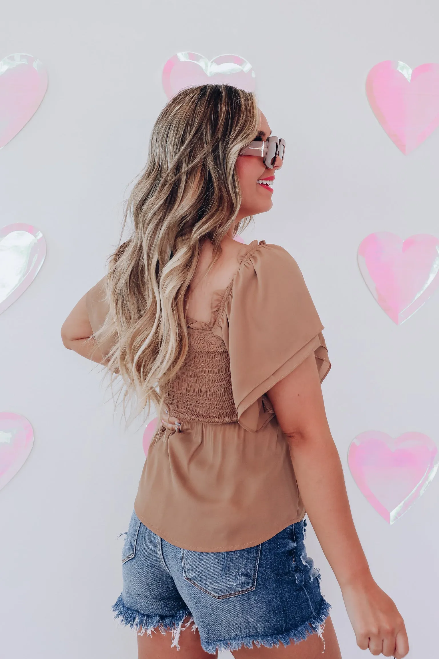 Angel Wing Peplum Chiffon Blouse - Latte