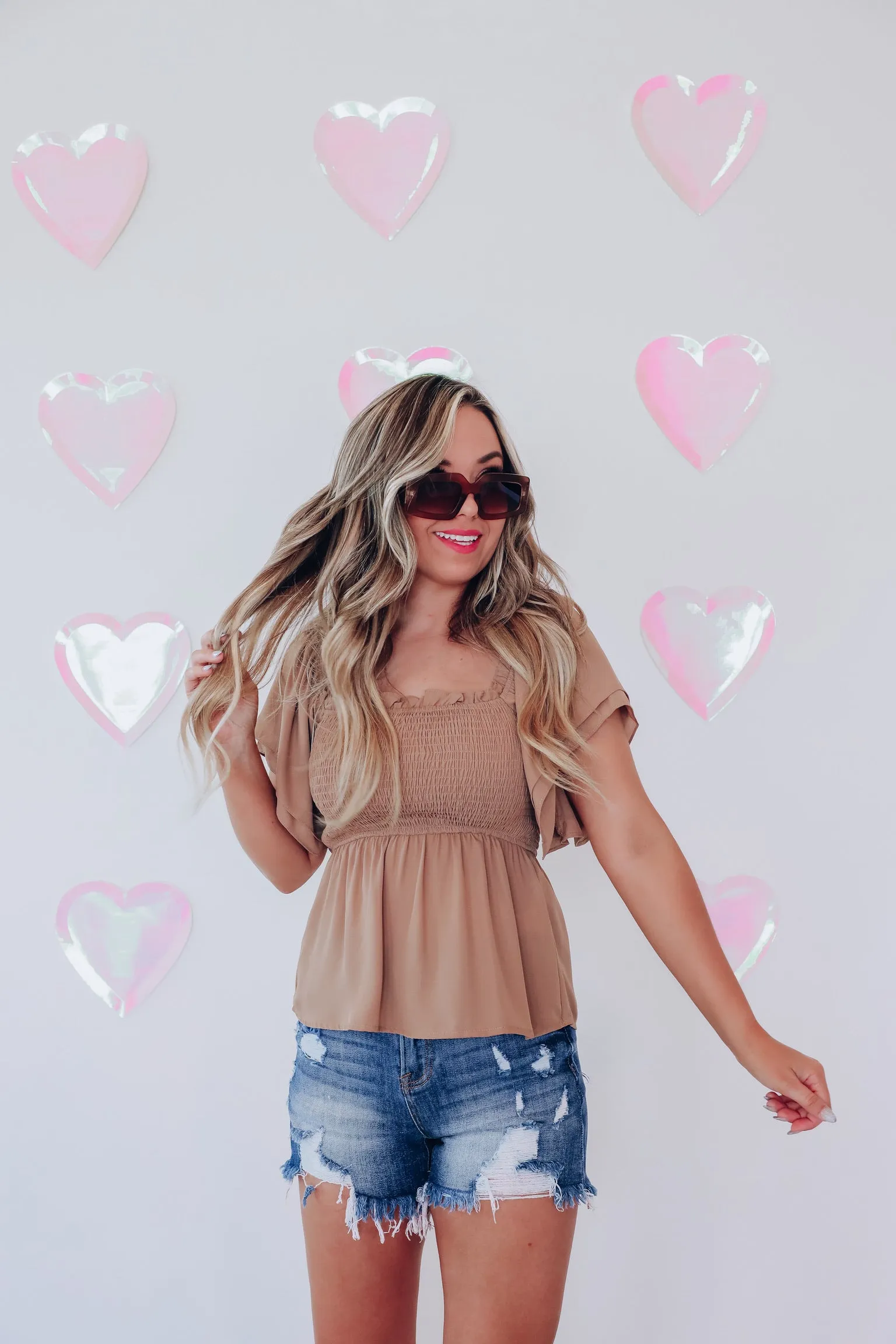 Angel Wing Peplum Chiffon Blouse - Latte