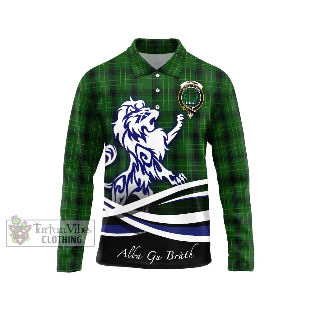 Arthur Highland Tartan Long Sleeve Polo Shirt with Alba Gu Brath Regal Lion Emblem