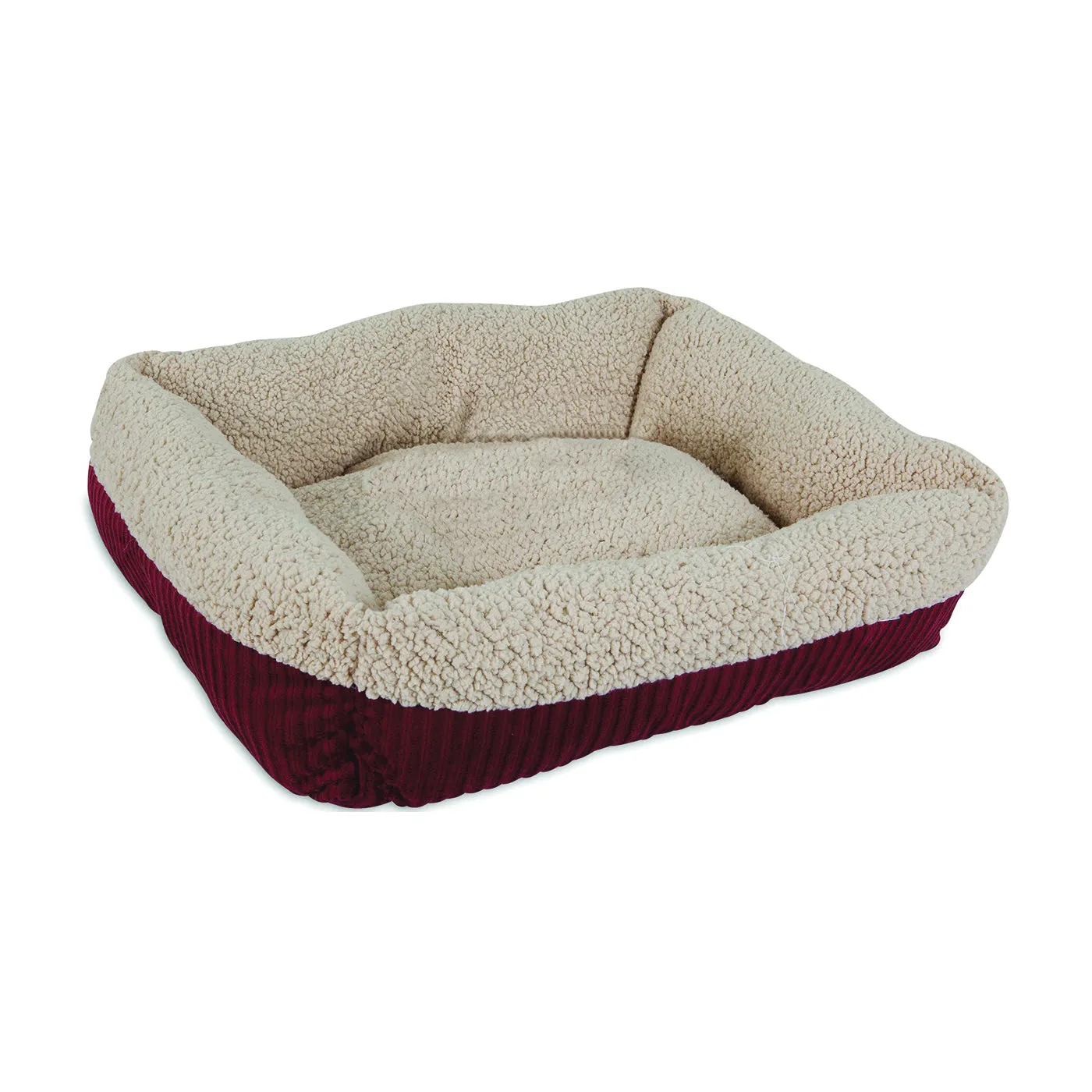 Aspenpet 80135 Pet Lounger, 19-1/2 in L, 19-1/2 in W, Oval, Lambs Wool/Corduroy Cover, Cream/Red