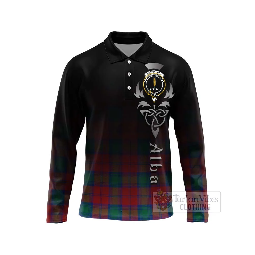 Auchinleck (Affleck) Tartan Long Sleeve Polo Shirt Featuring Alba Gu Brath Family Crest Celtic Inspired