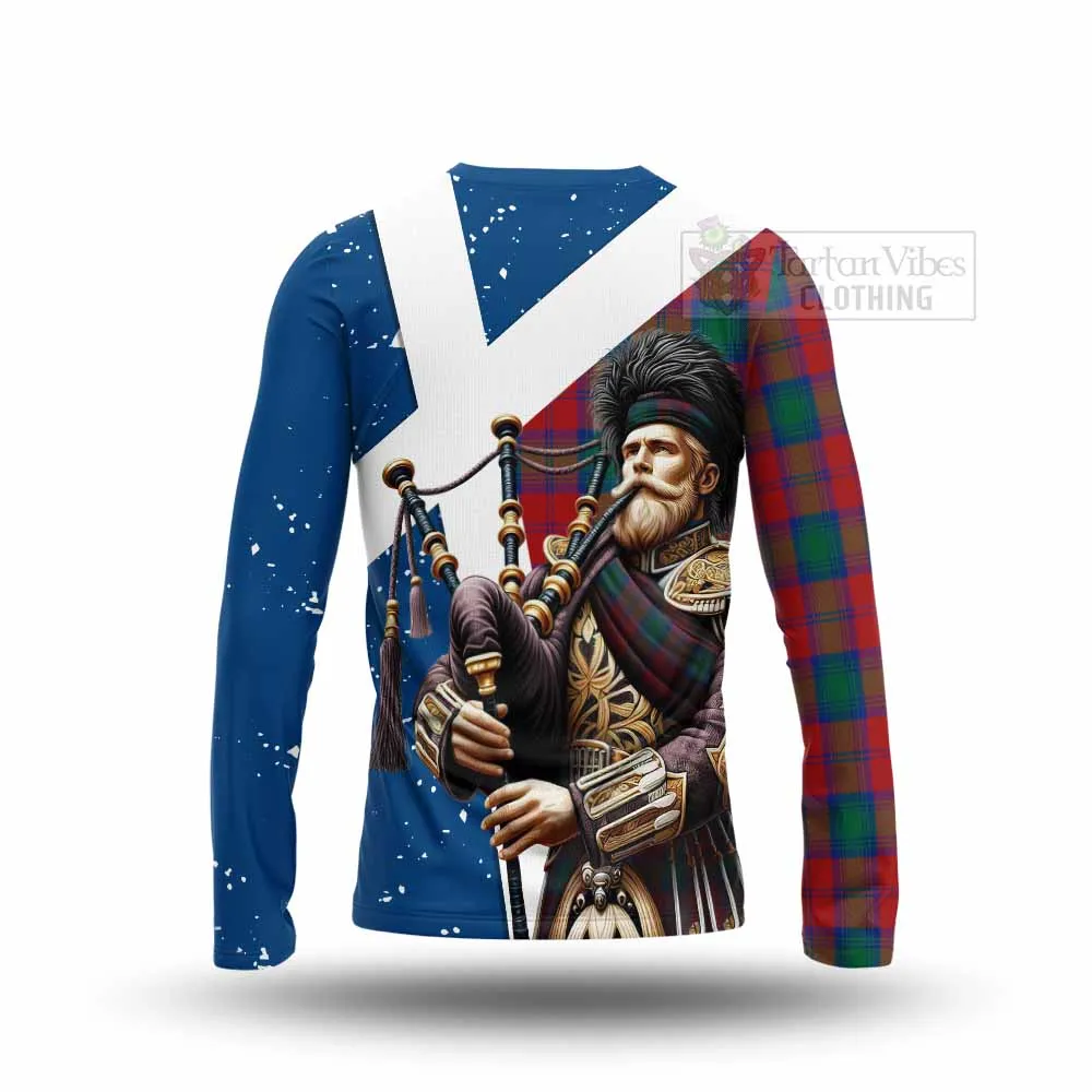 Auchinleck (Affleck) Tartan Long Sleeve T-Shirt with Family Crest Scottish Bagpiper Vibes