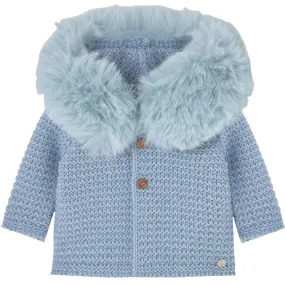 Baby Boys Blue Knitted Faux Fur Jacket