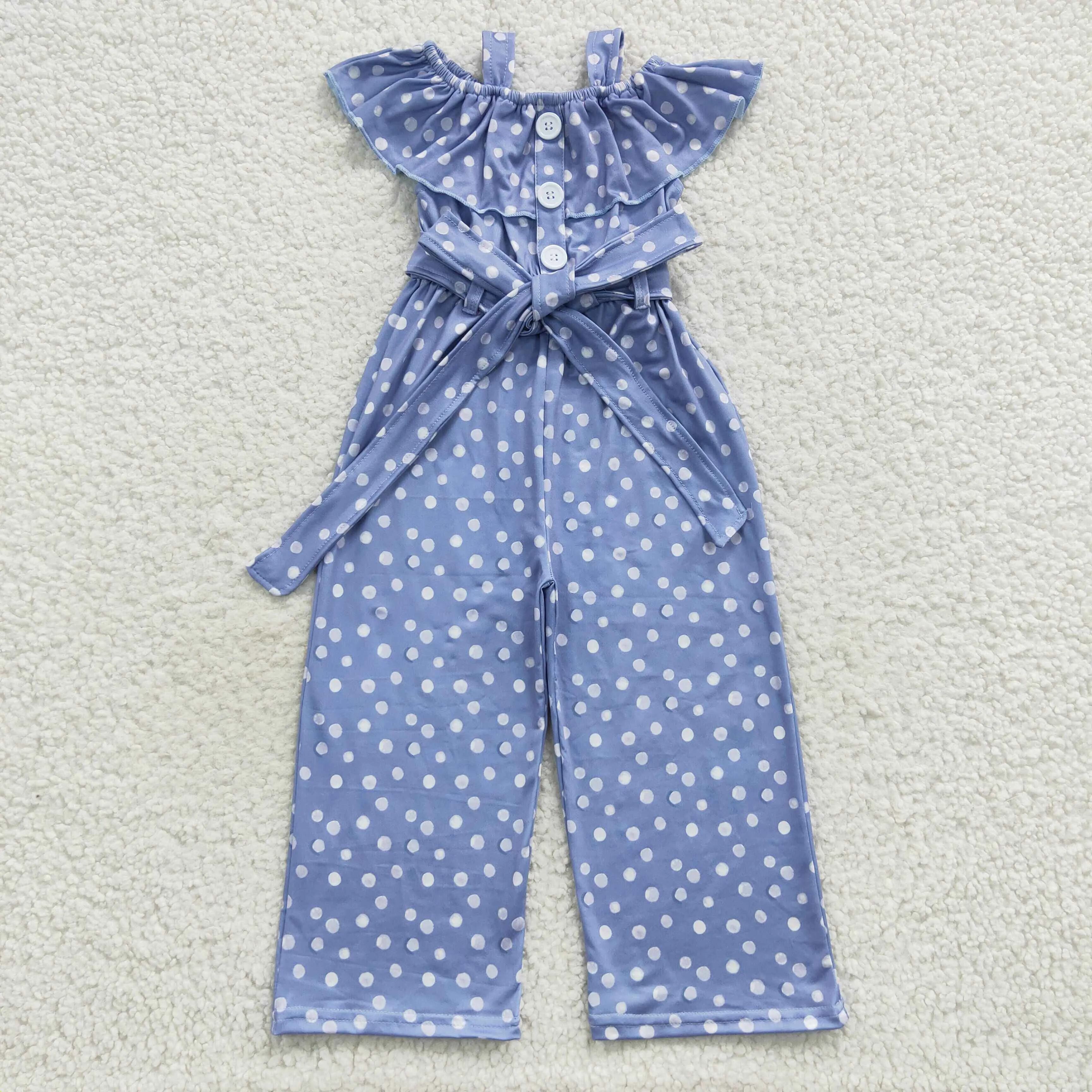 baby girl blue polka dot strap print jumpsuit SR0421