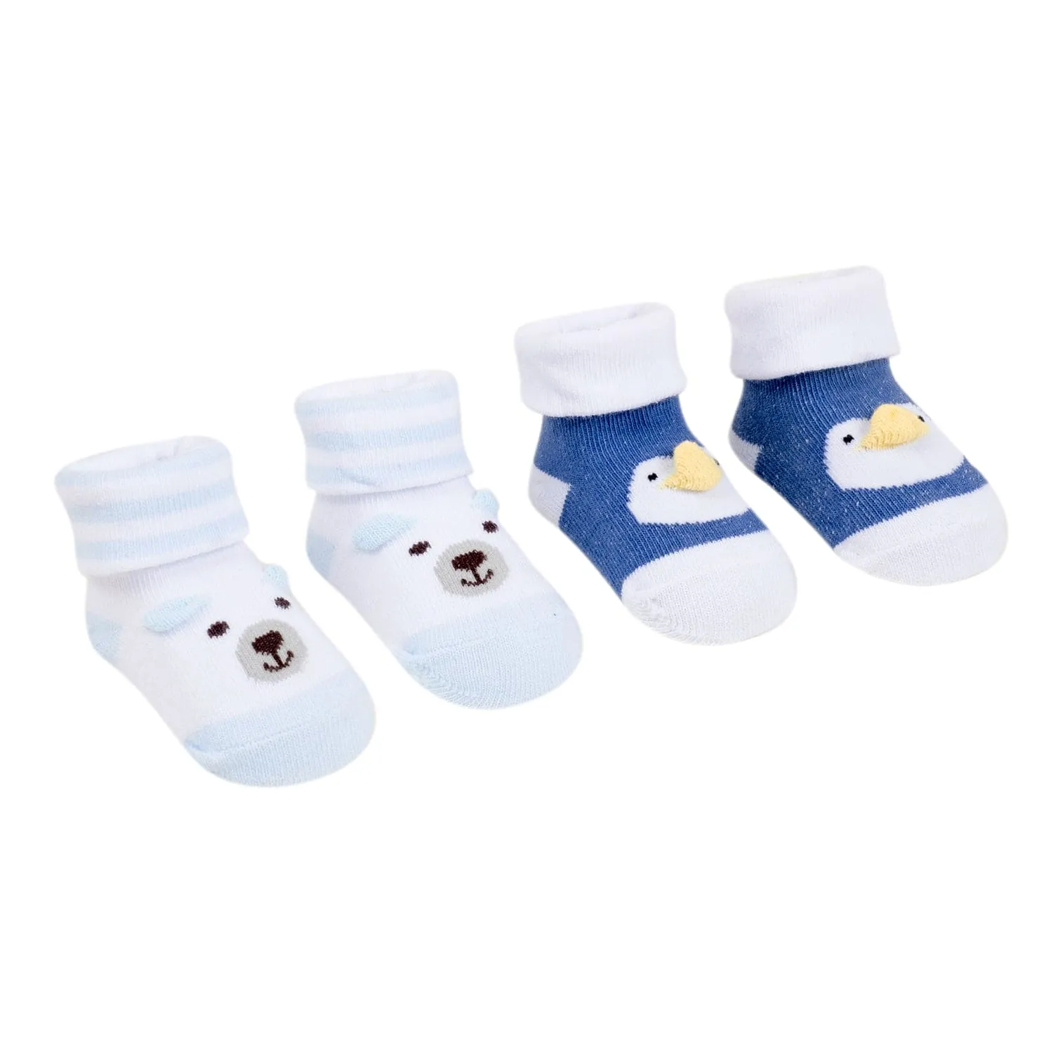 Baby Moo 3D Bear Duck Cotton Ankle Length Infant Dress Up Walking Set of 2 Socks Booties - Blue