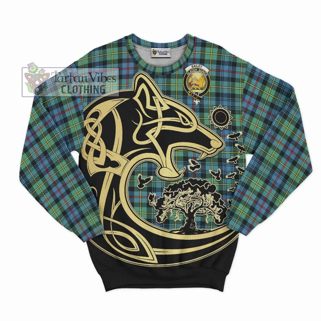 Bailey Ancient Tartan Sweatshirt with Family Crest Celtic Wolf Style