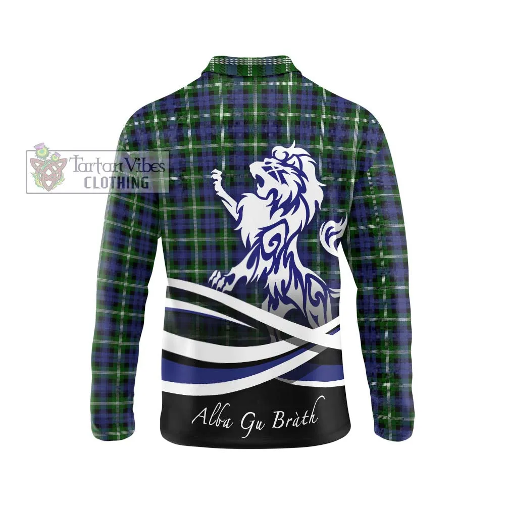 Baillie (Bailey) Tartan Long Sleeve Polo Shirt with Alba Gu Brath Regal Lion Emblem