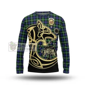 Baillie of Polkemmet Tartan Long Sleeve T-Shirt with Family Crest Celtic Wolf Style