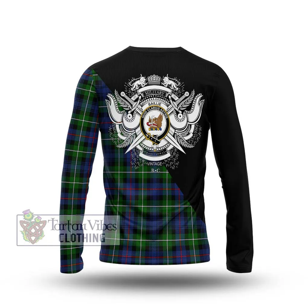 Baillie Tartan Long Sleeve T-Shirt with Family Crest and Military Logo Style