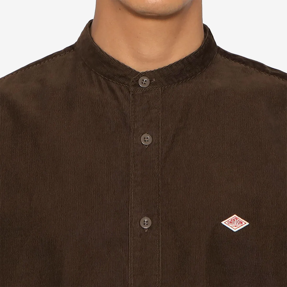 Band Collar Corduroy Shirt - Dark Navy