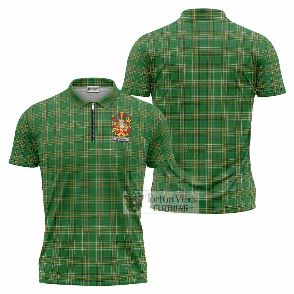 Bateman Irish Clan Tartan Zipper Polo Shirt with Coat of Arms