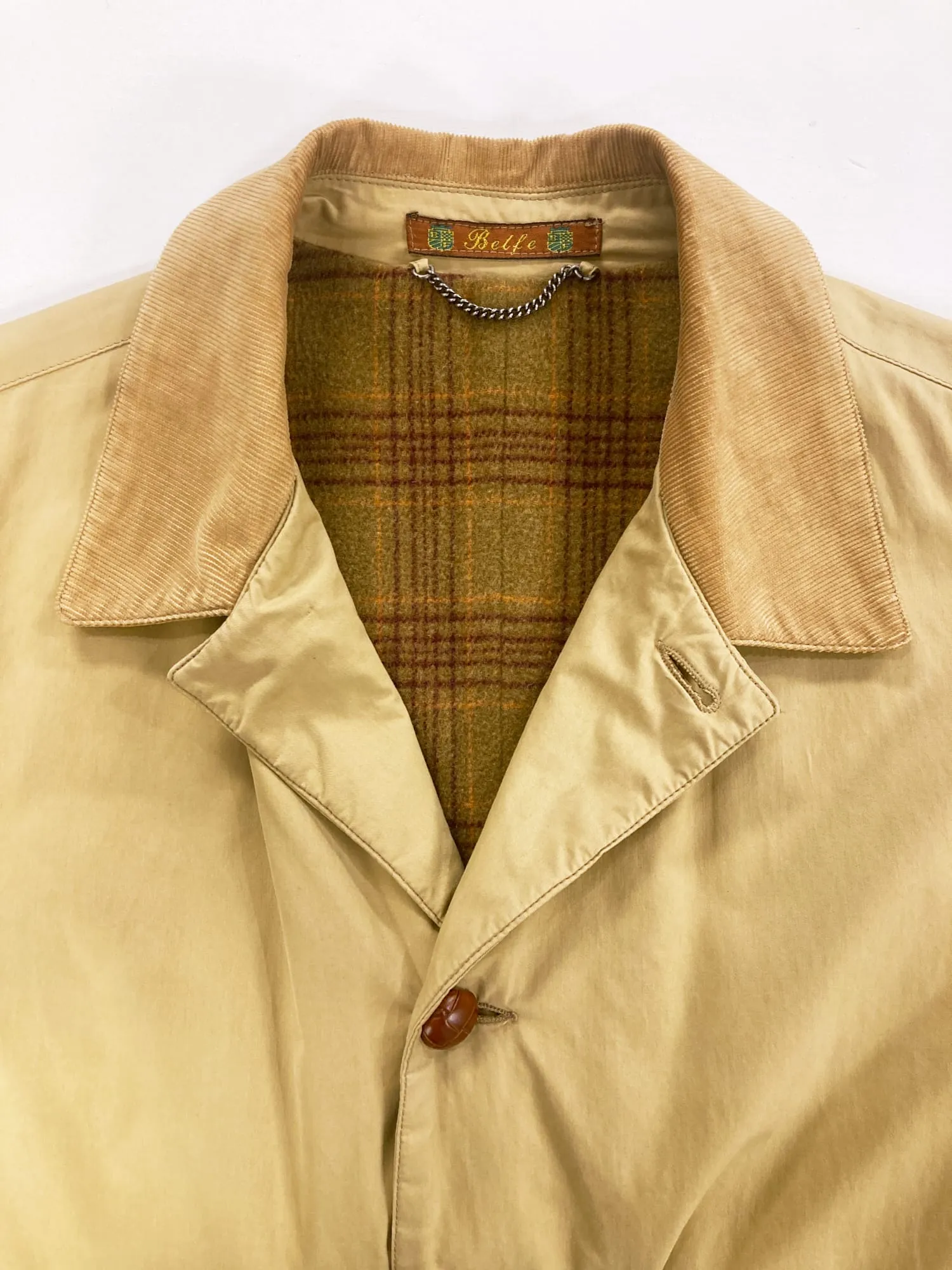 Belfe 1980s beige cotton wool-lined five button corduroy collar coat - size 48