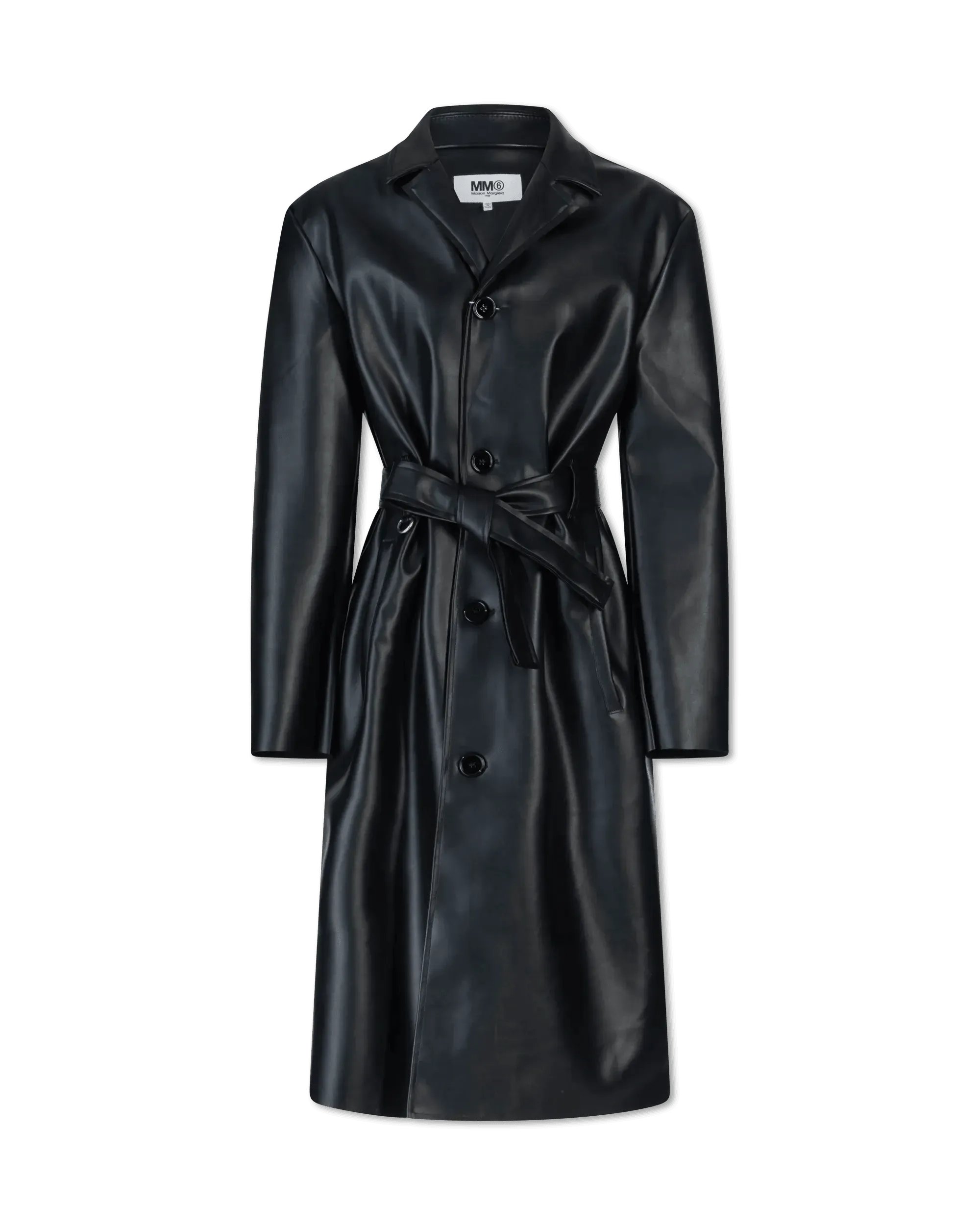 Belted Faux Leather Trench Coat