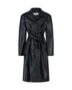 Belted Faux Leather Trench Coat