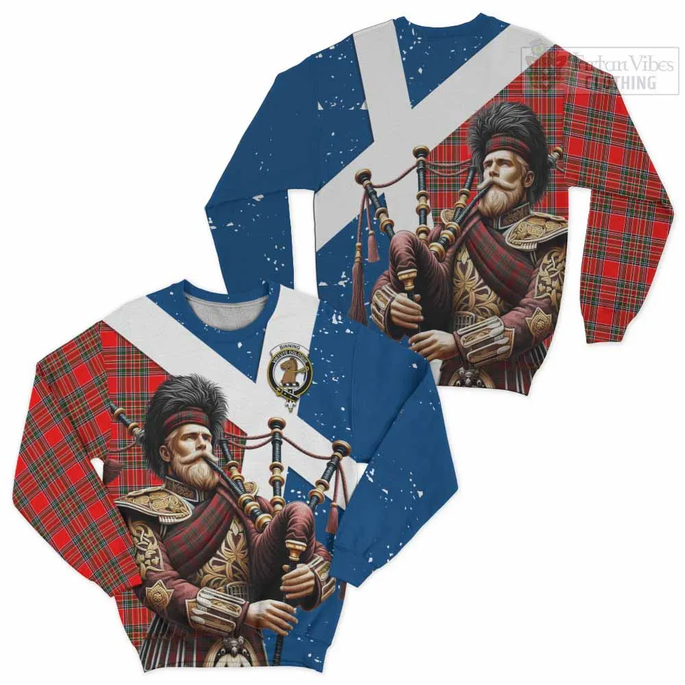 Binning Tartan Sweatshirt with Family Crest Scottish Bagpiper Vibes