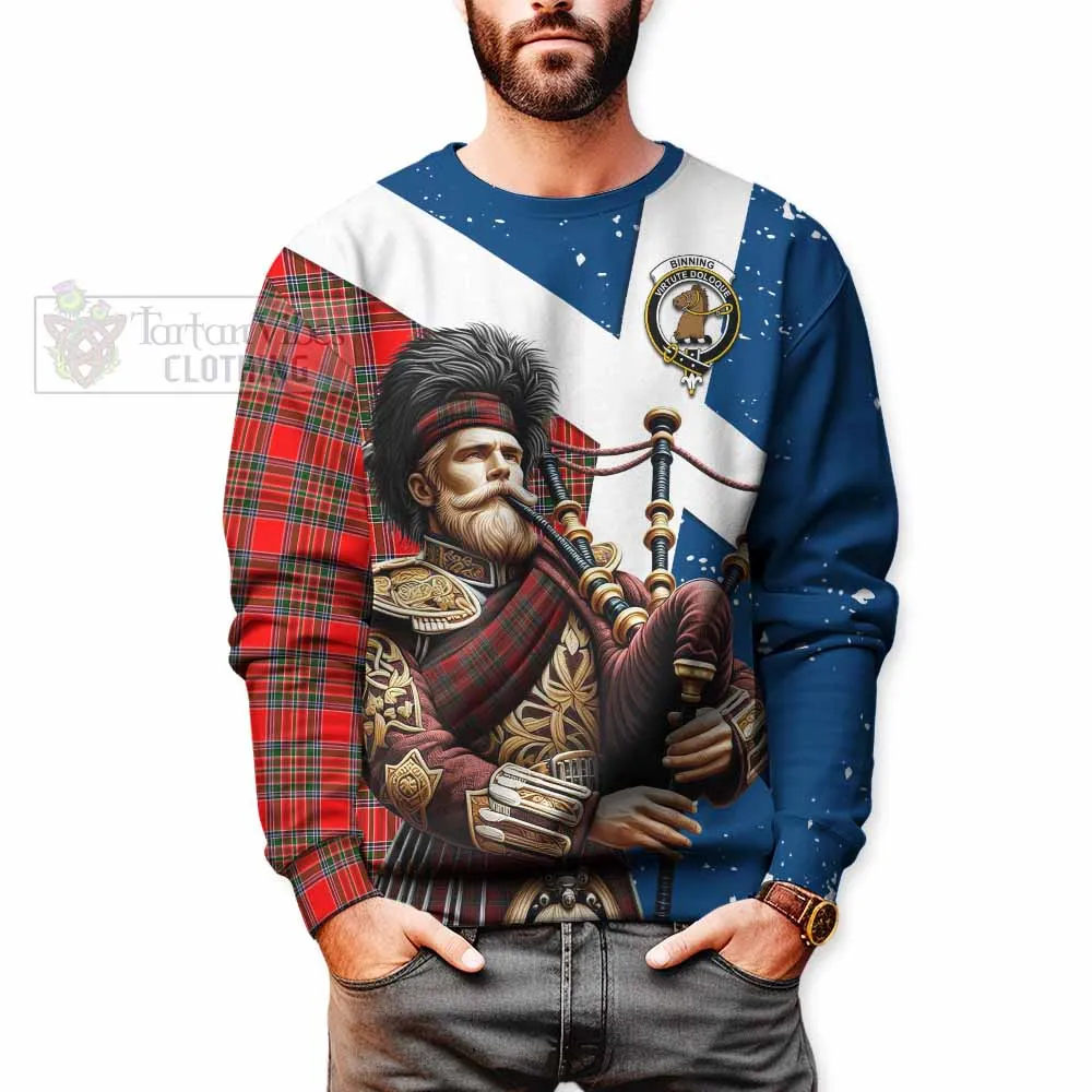 Binning Tartan Sweatshirt with Family Crest Scottish Bagpiper Vibes