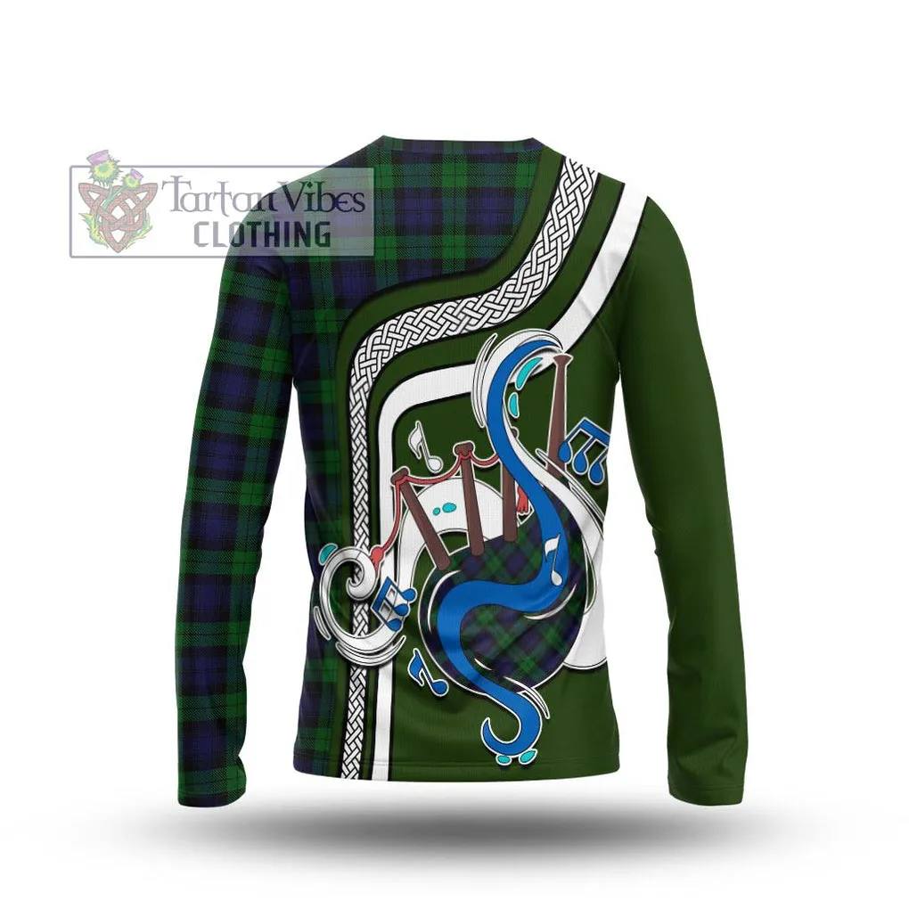 Black Watch Tartan Long Sleeve T-Shirt with Epic Bagpipe Style