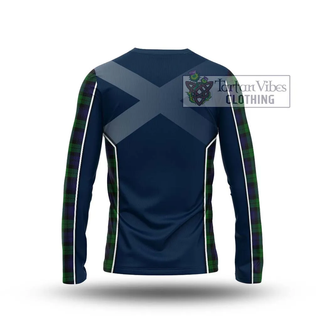 Black Watch Tartan Long Sleeve T-Shirt with Family Crest and Lion Rampant Vibes Sport Style