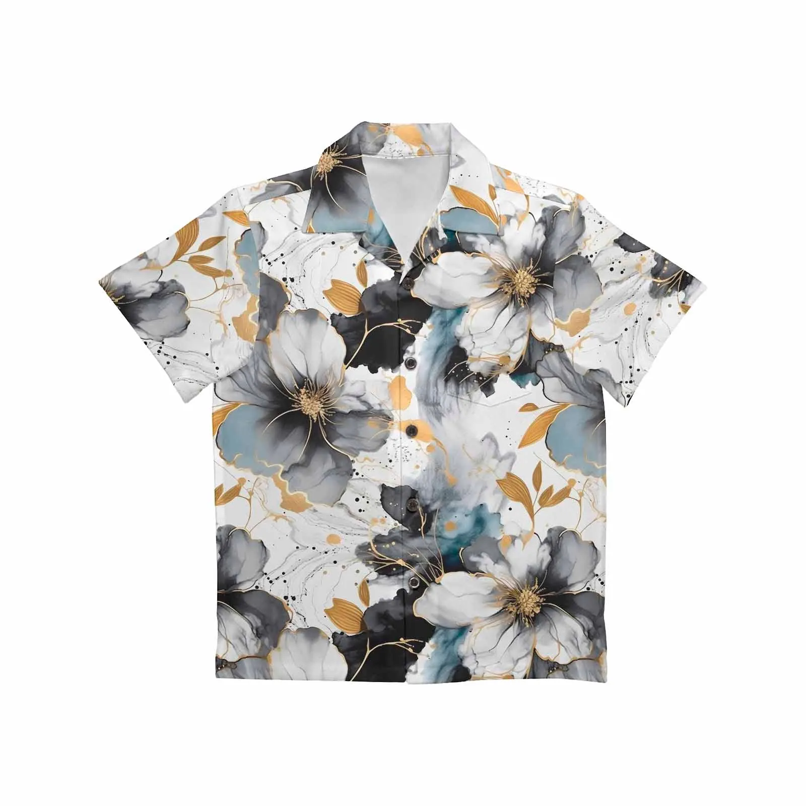 Black White and Gold  Little Boys Hawaiian Shirt