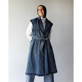 Blue denim trench coat