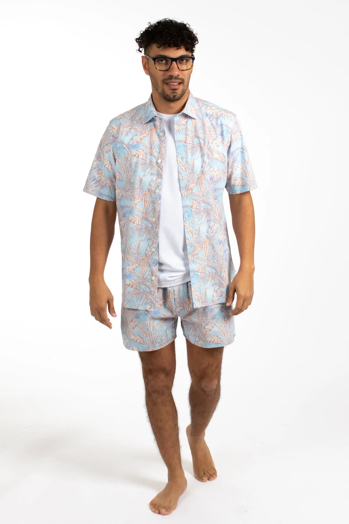 Blue Tropical Poplin Linen  Shirt