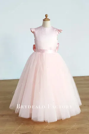 Blush Pink Satin Tulle Ball Gown Flower Girl Dress