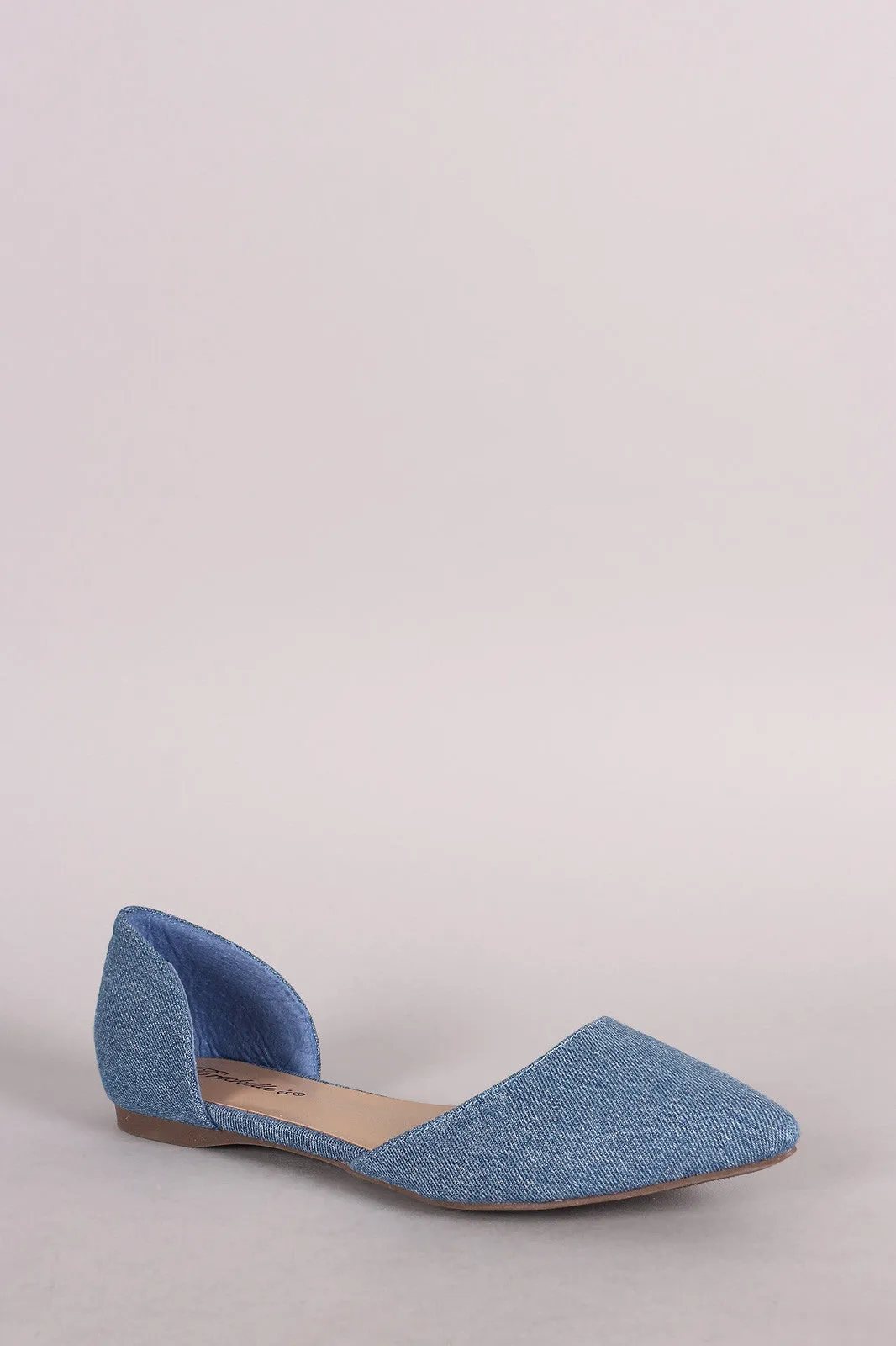 Breckelle Denim Pointy Toe Slip On Dorsay Flat