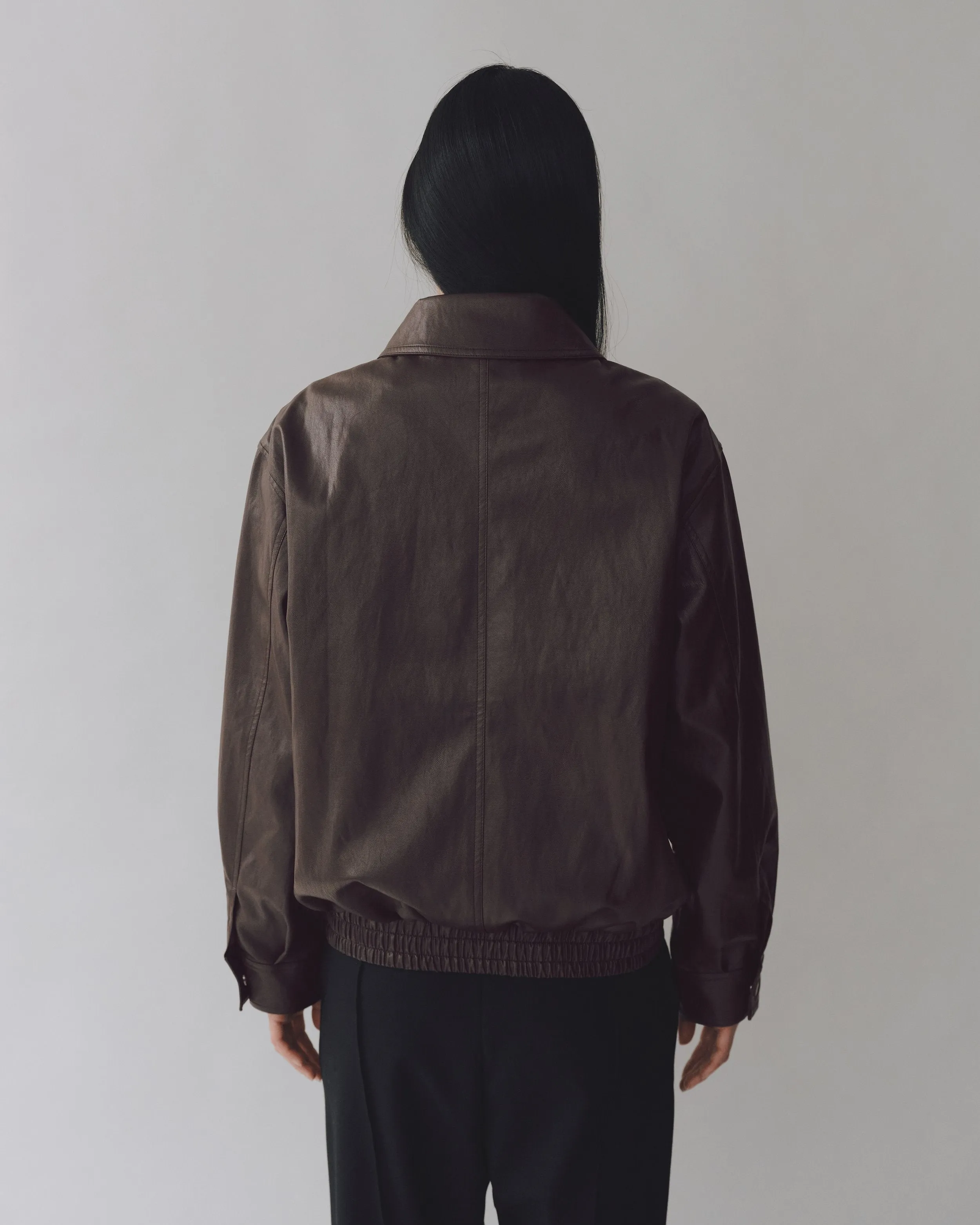 Brown Vegan Leather Blouson Jacket