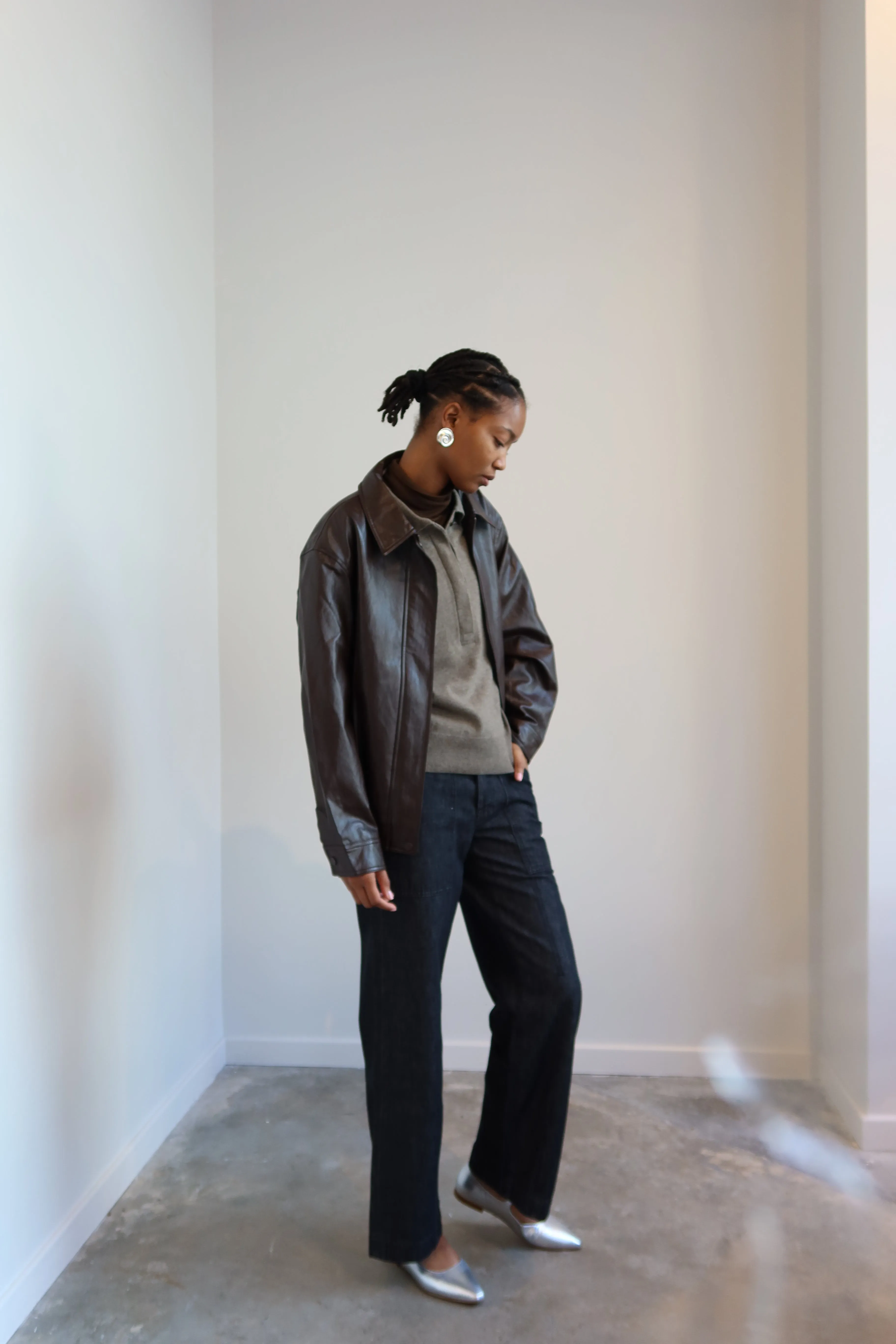 Brown Vegan Leather Blouson Jacket