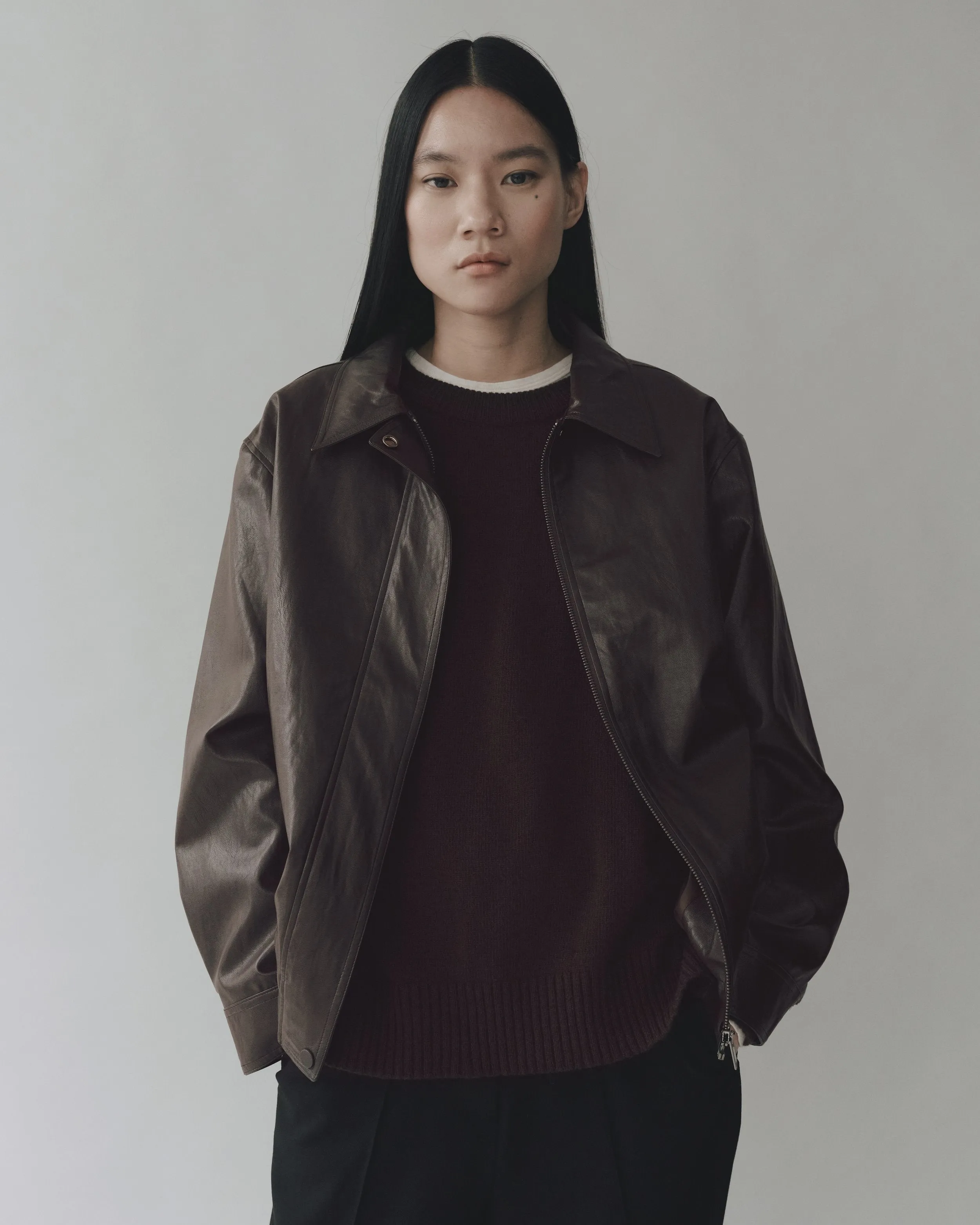 Brown Vegan Leather Blouson Jacket