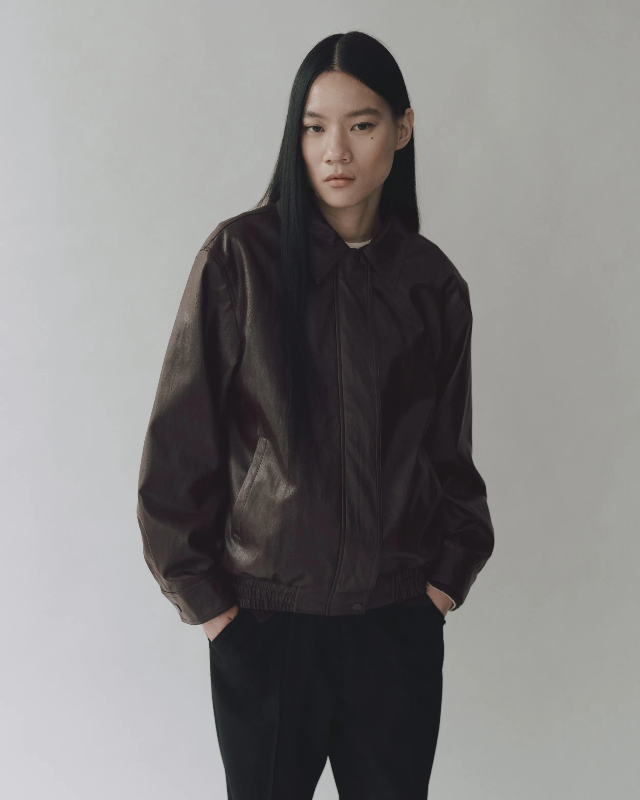 Brown Vegan Leather Blouson Jacket