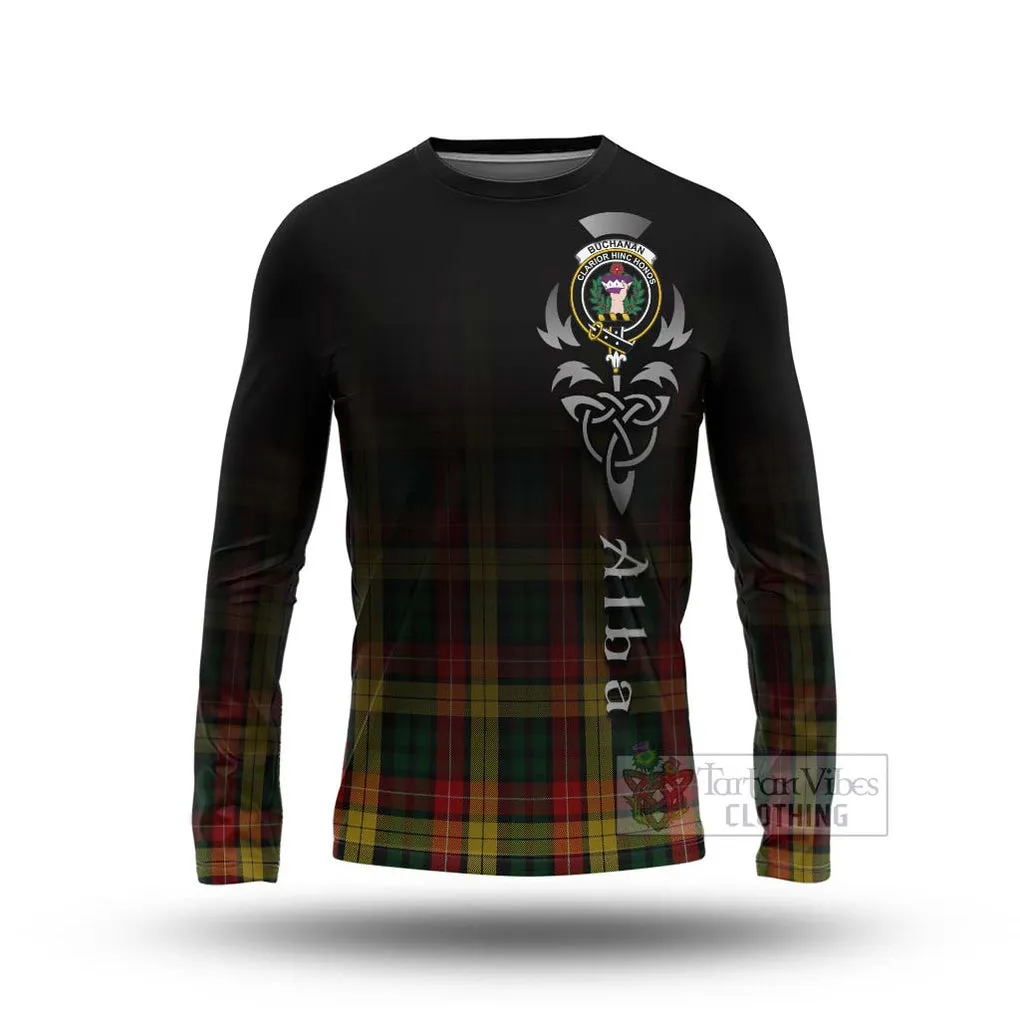 Buchanan Tartan Long Sleeve T-Shirt Featuring Alba Gu Brath Family Crest Celtic Inspired