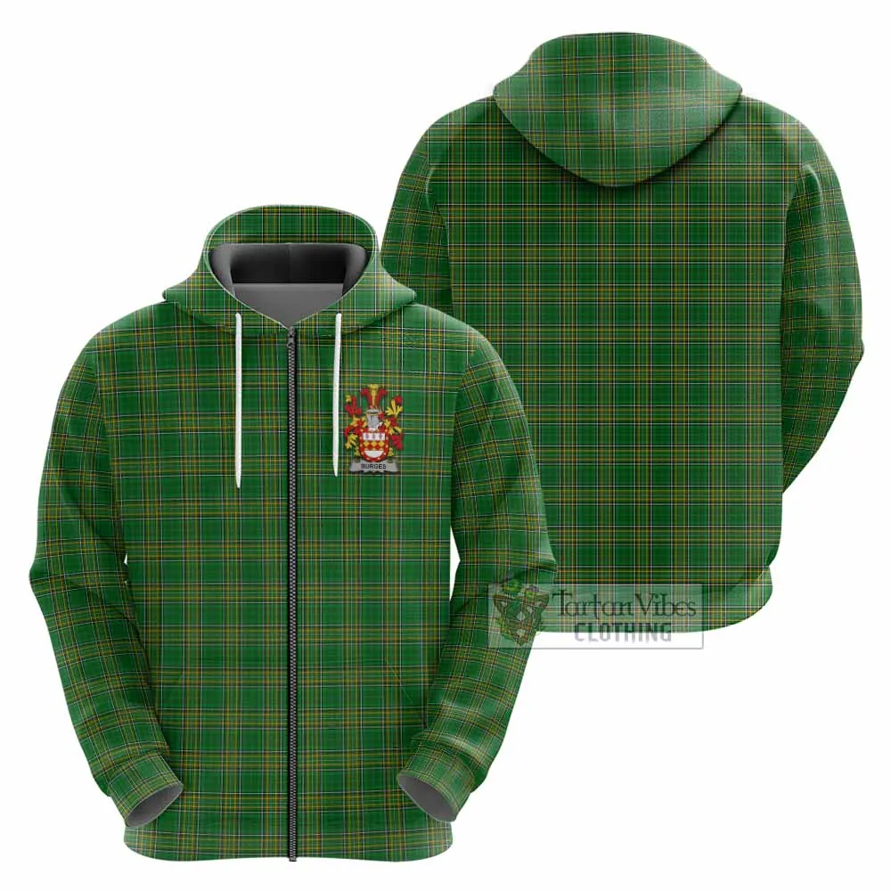 Burges Irish Clan Tartan Hoodie with Coat of Arms