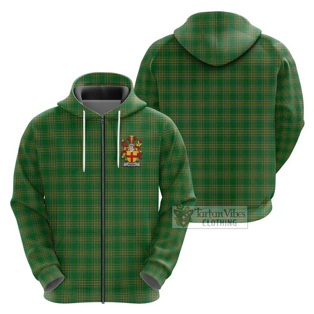 Burgh Irish Clan Tartan Hoodie with Coat of Arms