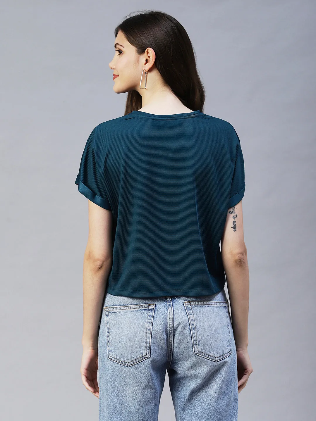 Cap Sleeves Poly Corduroy Crop Top