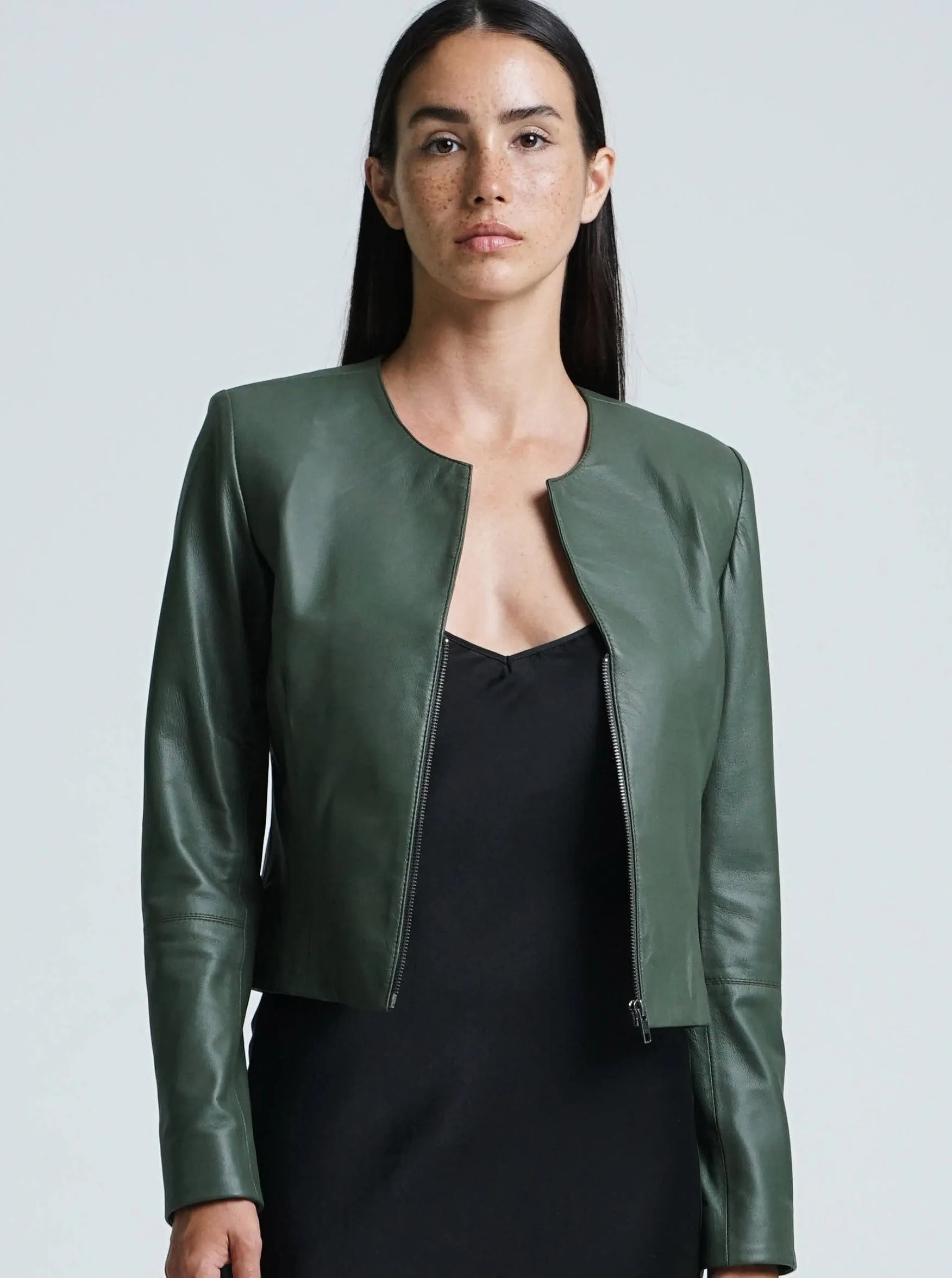 CAPRI LEATHER JACKET - OLIVE