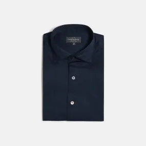 Casual Collar, Single Cuff Shirt in Navy Jersey