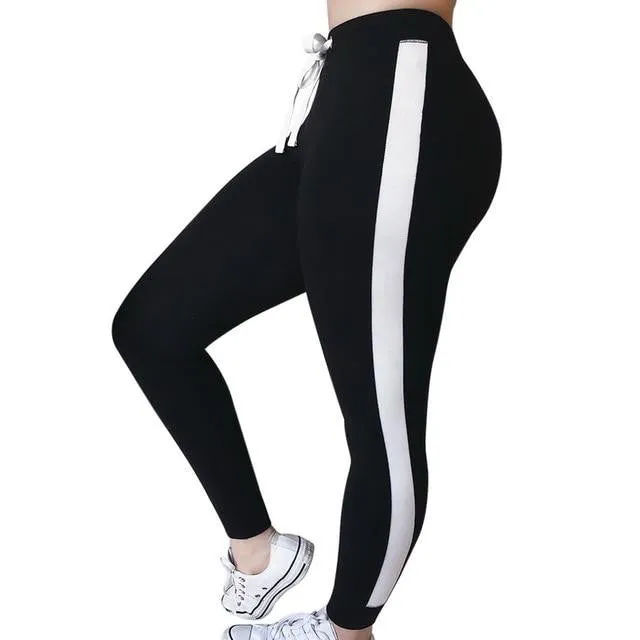 Casual Side Striped Elastic Waist Gyms Leggings