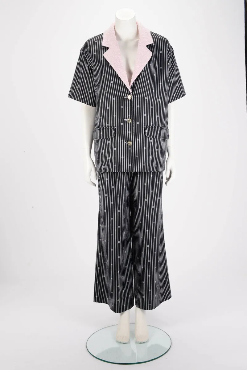 Chanel Pink Tweed Lined CC Pinstripe S/S Jacket FR 36