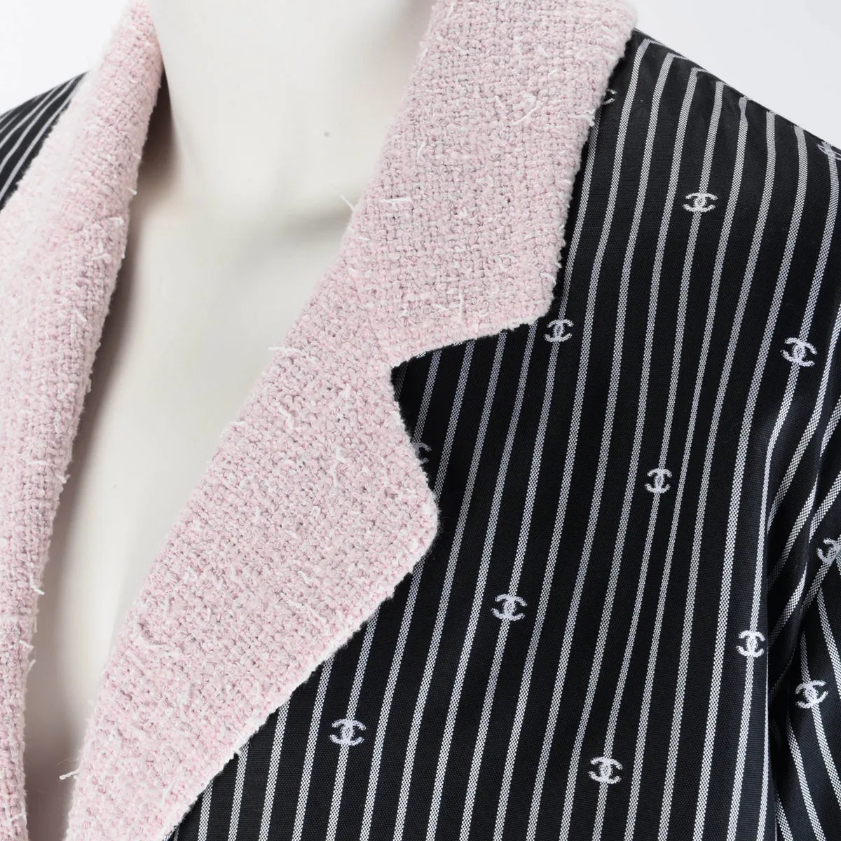 Chanel Pink Tweed Lined CC Pinstripe S/S Jacket FR 36